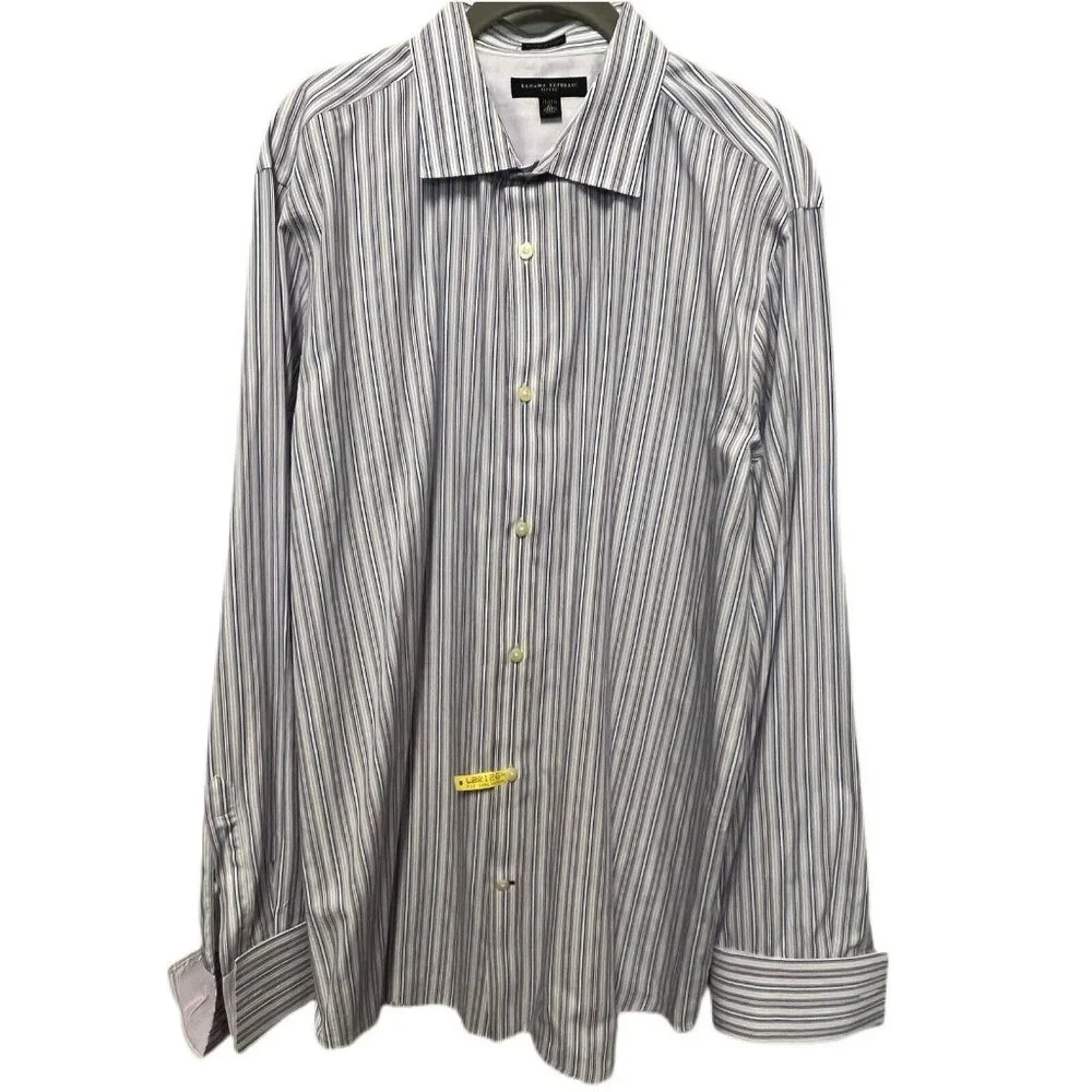 Banana Republic Mens‎ Shirt XL Stripe Cotton LS Fitted French Cuff Blue Purple